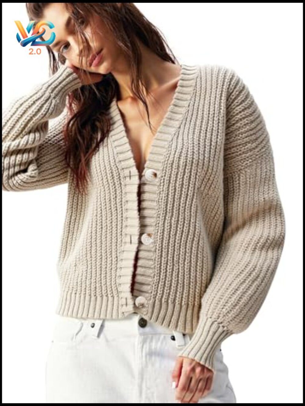 Chunky Knit Cardigan Waffle Texture Oversized V Neck Long Sleeve Fall Winter - Picture 6 of 6